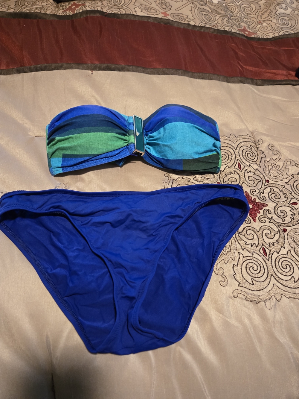 La Blanca Blue & Teal Striped Bandeau Bikini Set